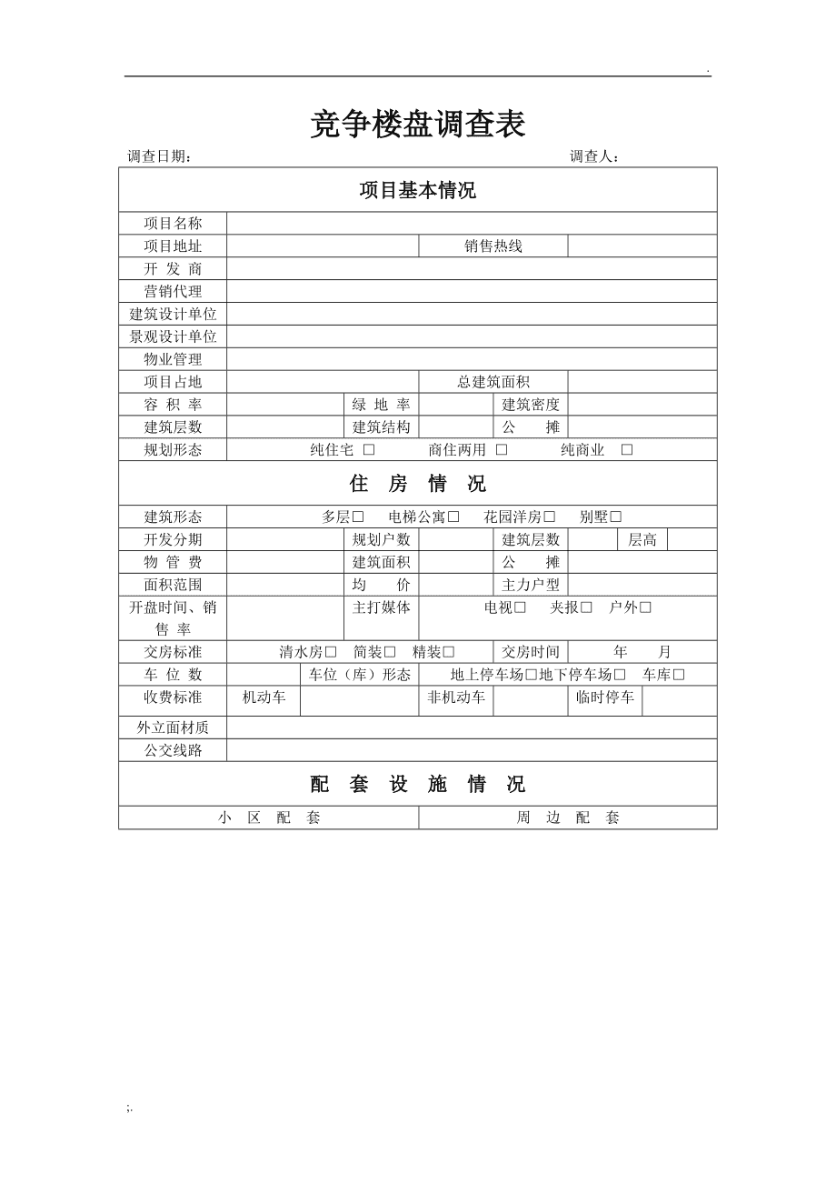 楼盘市场调查表与代理操作指南